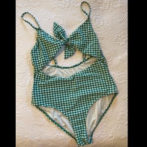 Topshop Gingham cut-out one piece. Green multi